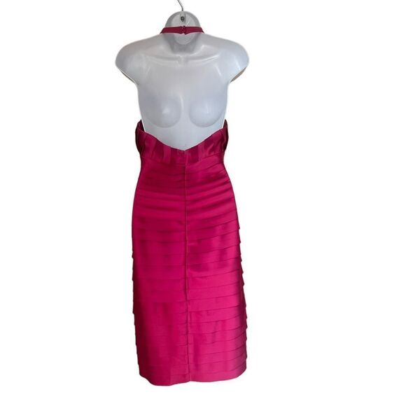 JS Collection Women's Pink Halter Matching Shawl Cocktail Short Tiered Dress 10 - Picture 4 of 14
